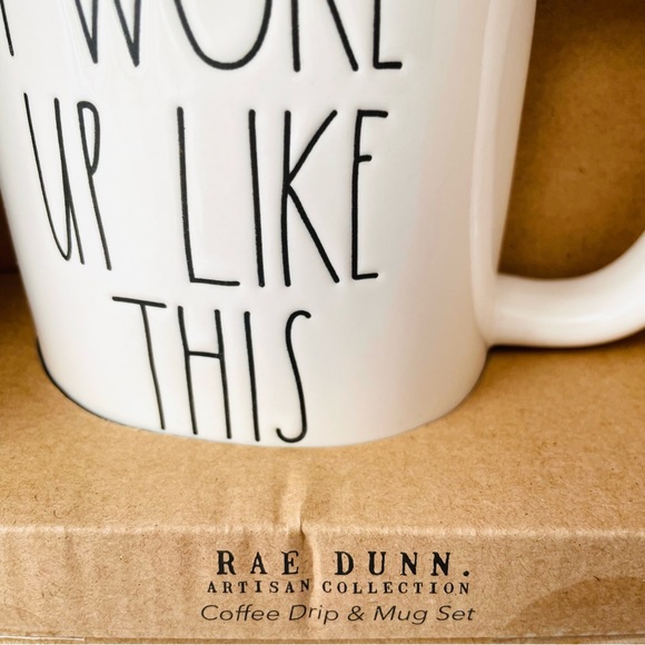 Rae Dunn•NIB•19.5 oz “I Wake Up Like This” Mug/“COFFEE”Pour Over/Drip Cone•White - Picture 4 of 9